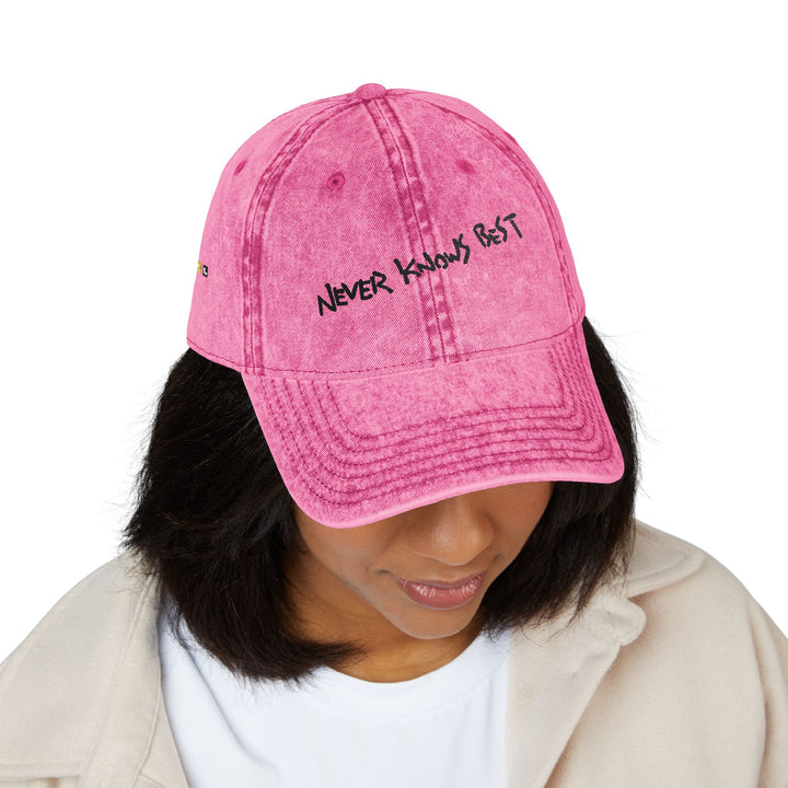 FLCL — "Never Knows Best" Distressed Red Dad Hat