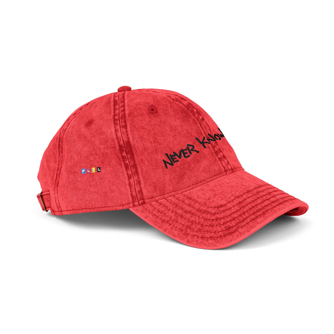 FLCL — "Never Knows Best" Distressed Red Dad Hat