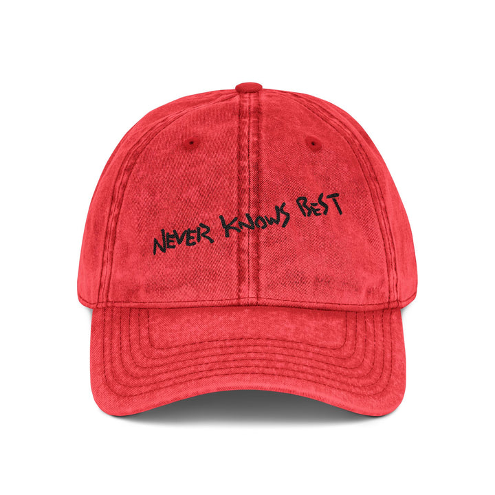 FLCL — "Never Knows Best" Distressed Red Dad Hat